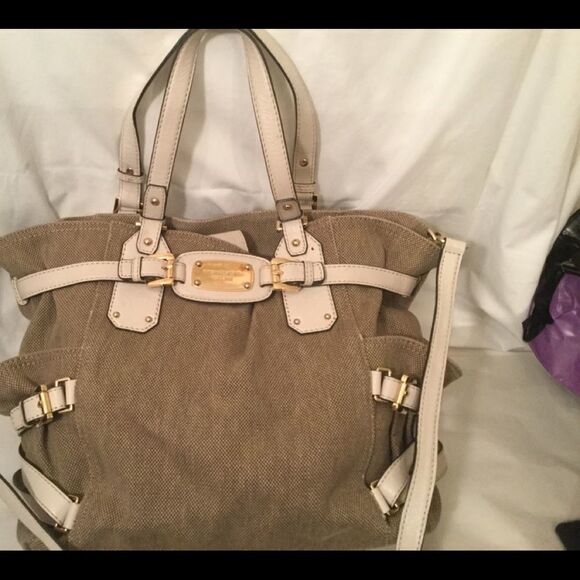 Michael Kors Canvas  Leather Drawstring Bag heavy - Picture 1 of 12